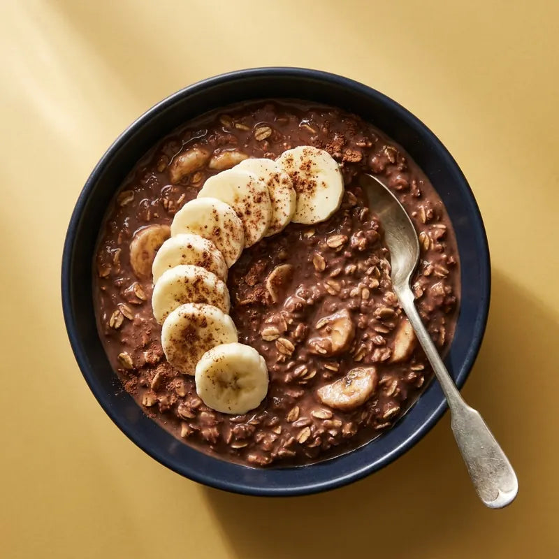 1 desayuno de ona preparado: un bol de cacao con plátano